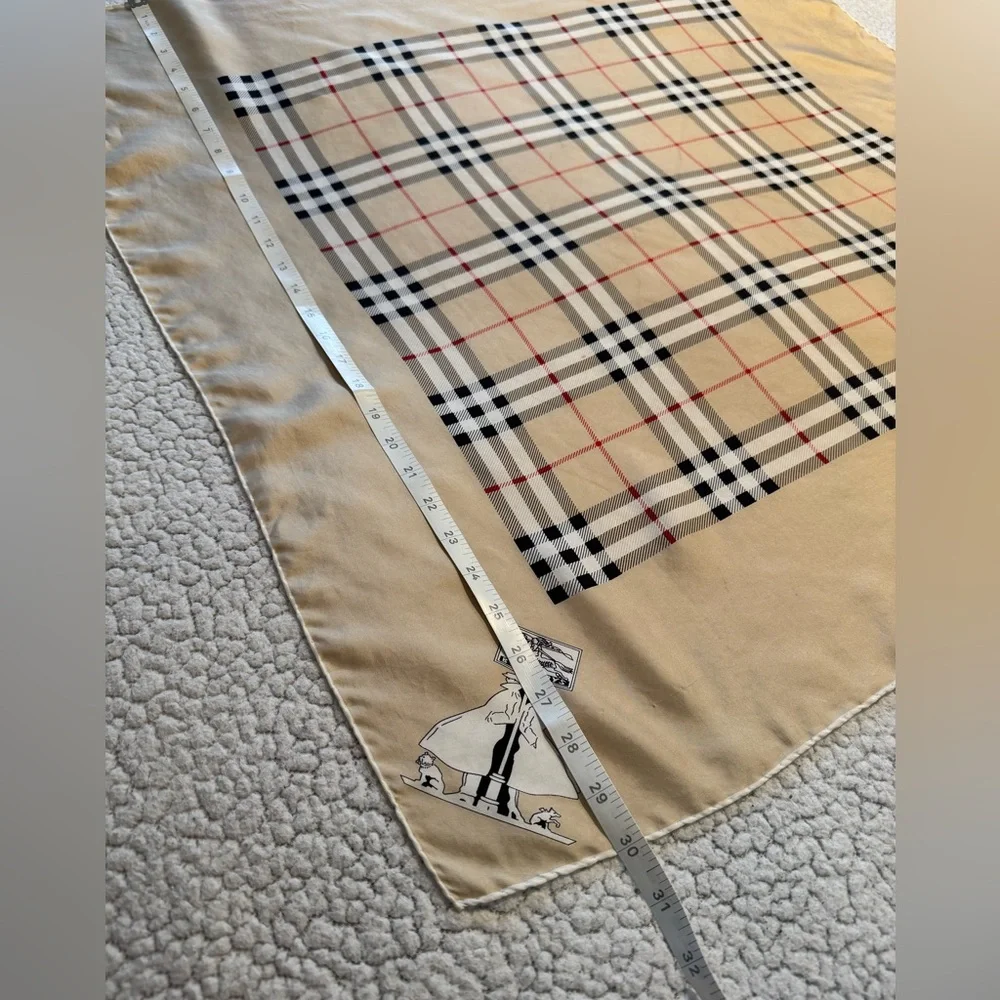 VTG Burberry Silk Checked Square Scarf - Picture 5 of 7